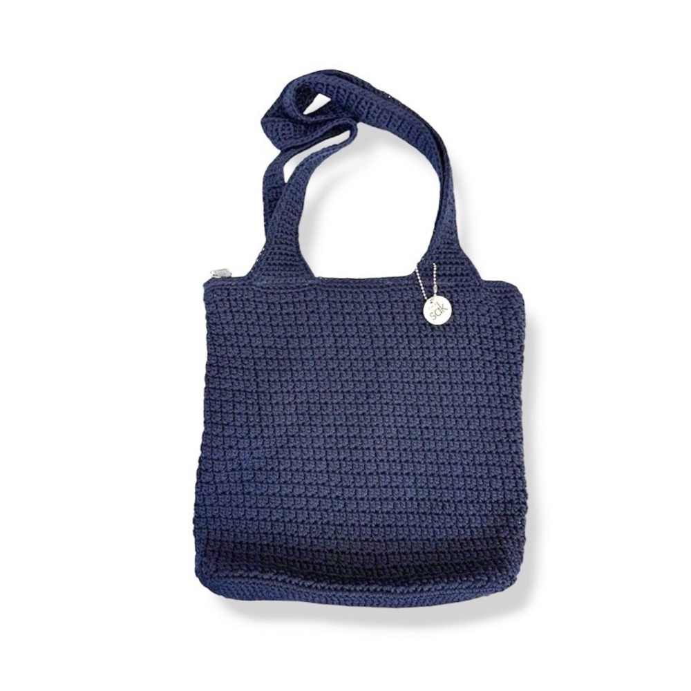 THE SAK Crochet Navy Blue Hobo Shoulder Bag Purse Beachy Boho Vacation Summer